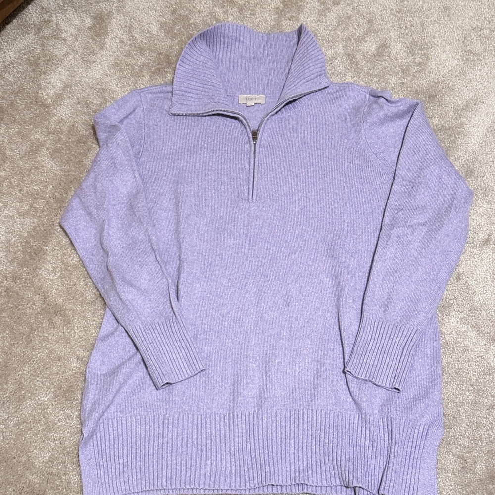 LOFT Lilac Ribbed Half-Zip Sweater